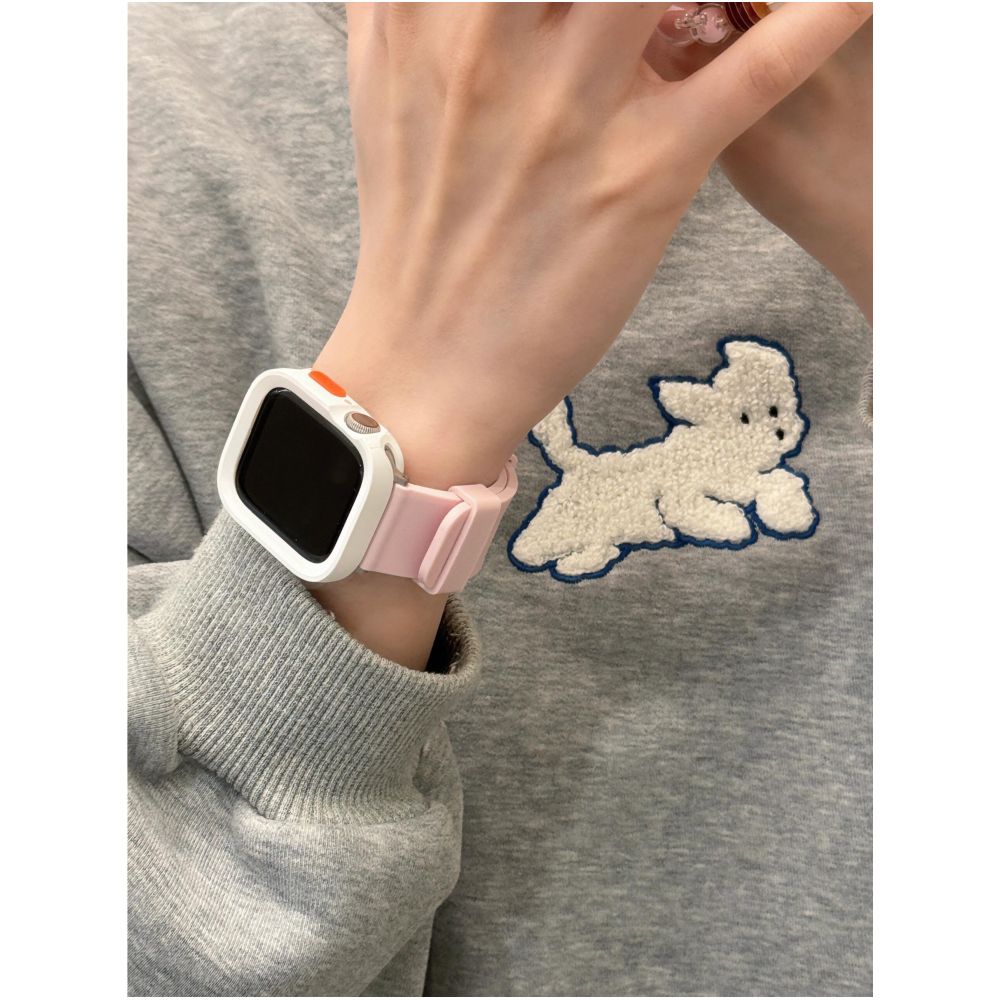 Small niche color blocking sports silicone strap suitable for Apple Watch 11 Apple Watch S10 9 creative protective case image 45