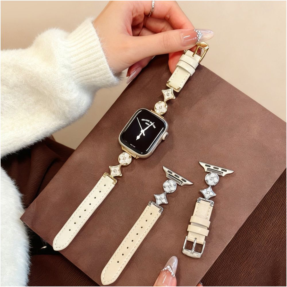 Cross flower zircon creative watch strap treasure shell fun suitable for Apple Watch 49mm leather strap spring and summer chain commuting style 42mm metal version image 5