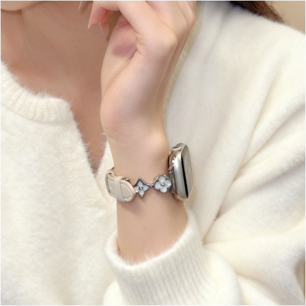 Cross flower zircon creative watch strap treasure shell fun suitable for Apple Watch 49mm leather strap spring and summer chain commuting style 42mm metal version image 34